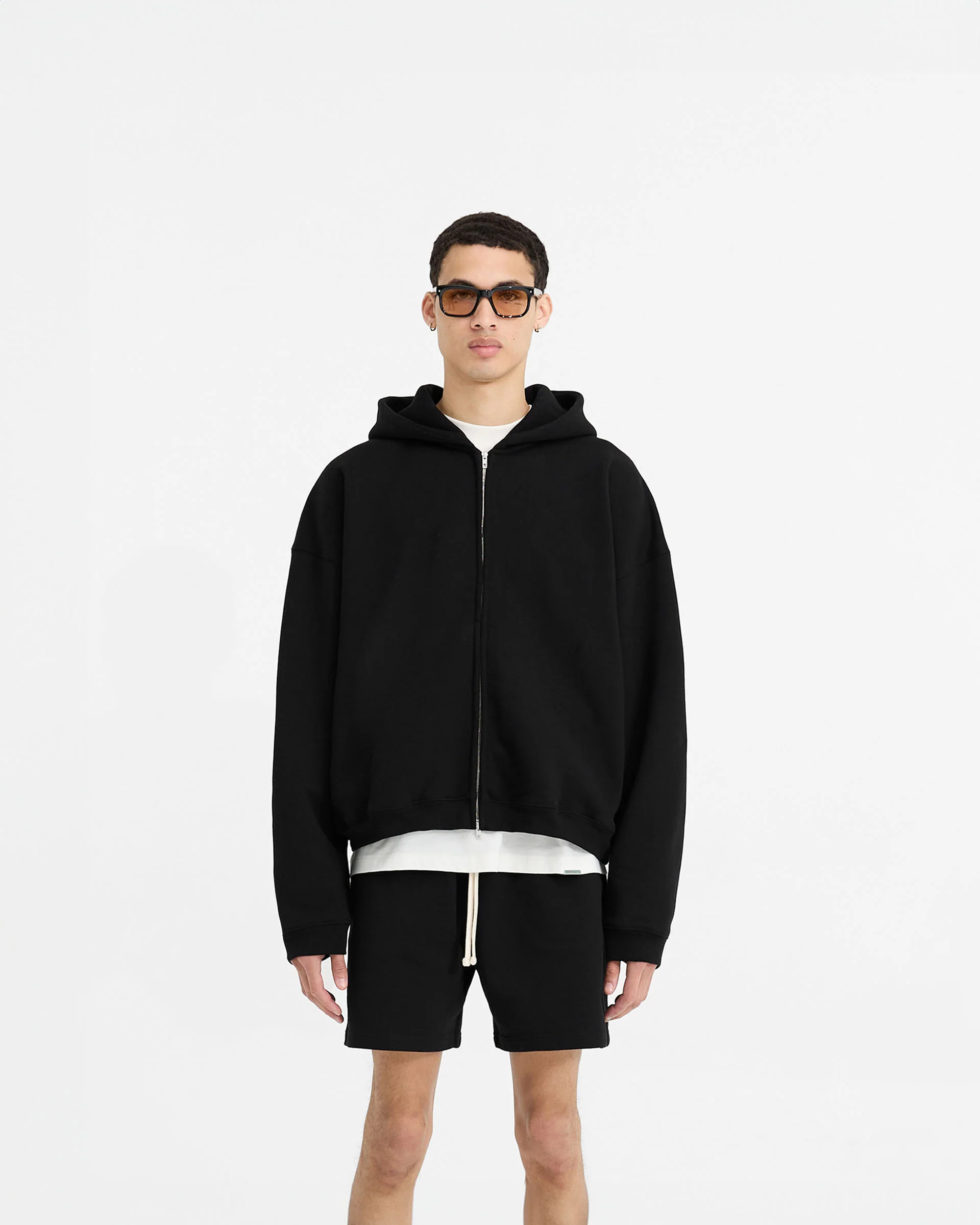 Initial Boxy Zip Through Hoodie - Black - Image 3