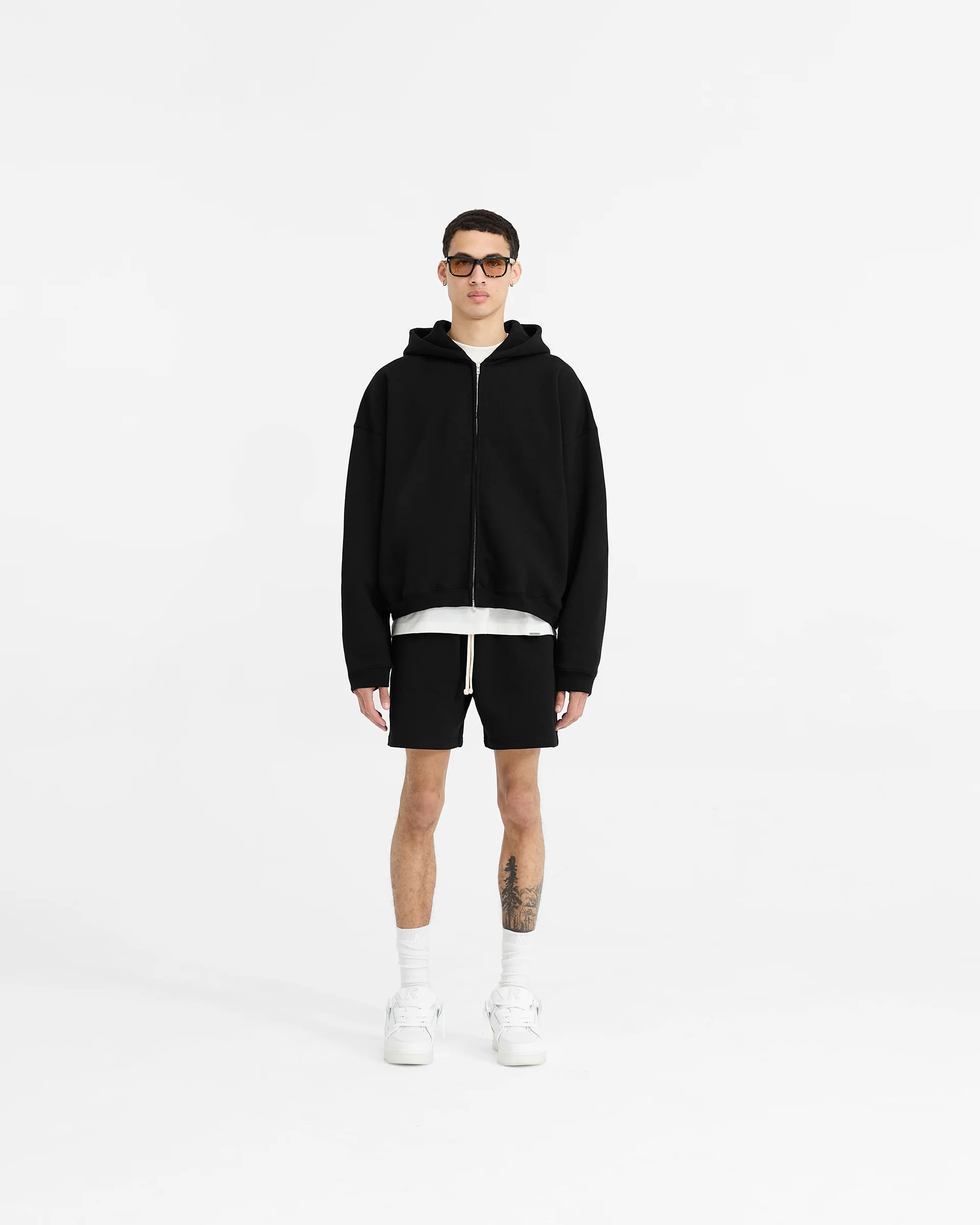 Initial Boxy Zip Through Hoodie - Black - Image 4