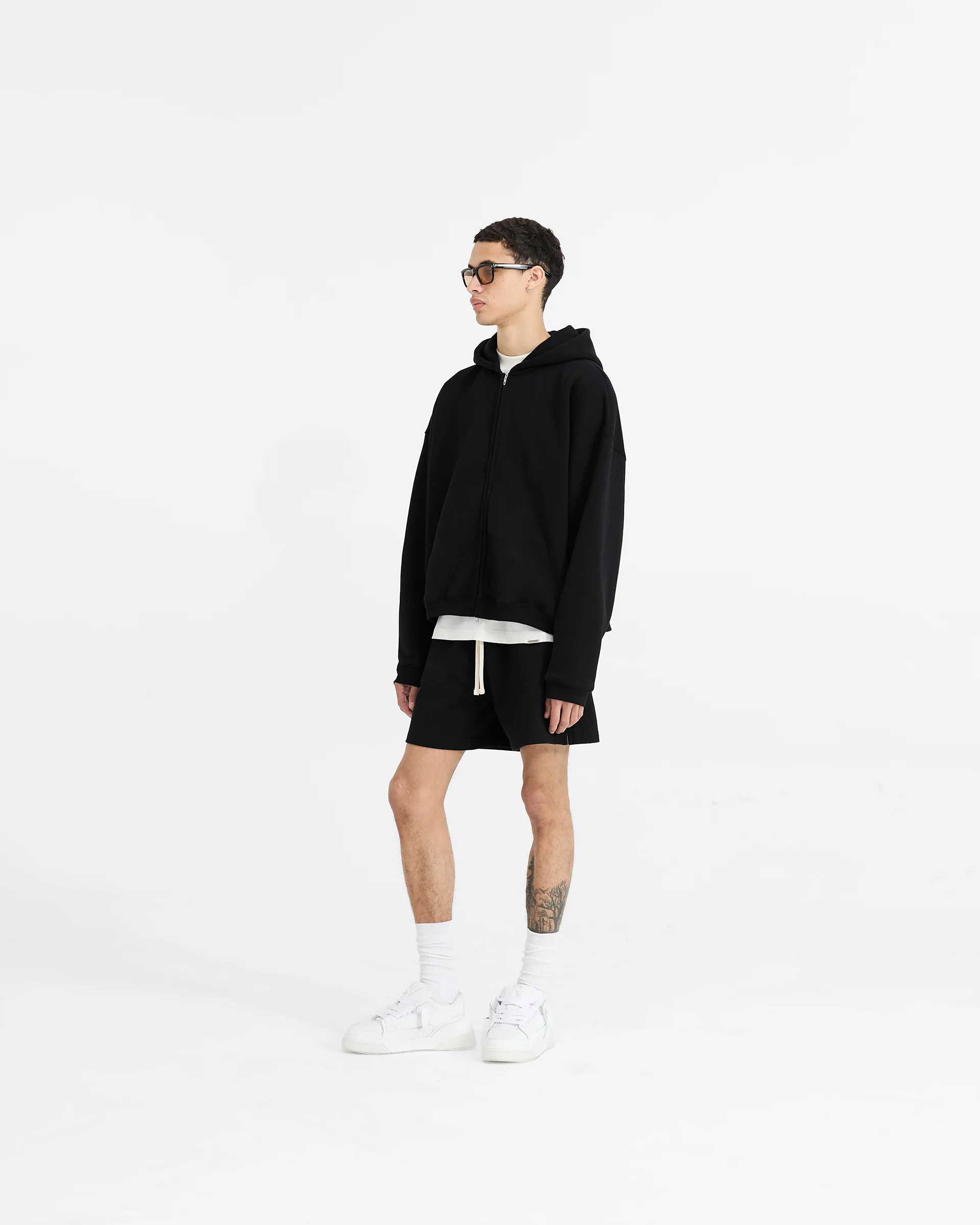 Initial Boxy Zip Through Hoodie - Black - Image 5