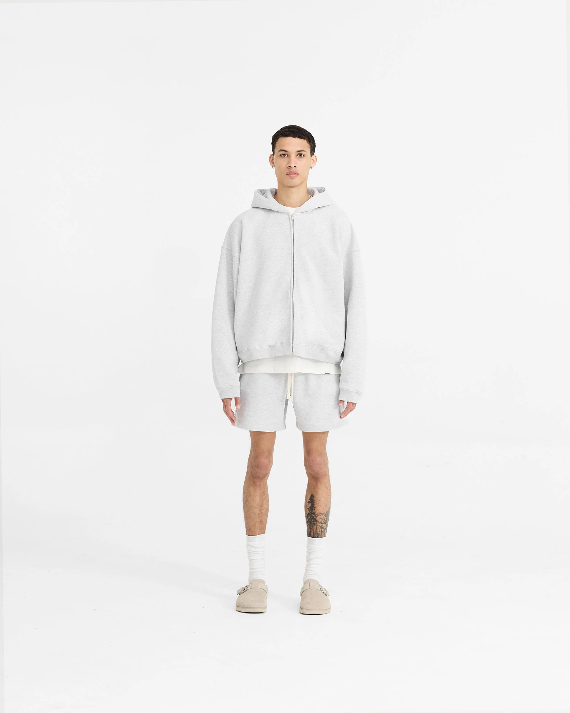 Initial Boxy Zip Through Hoodie - Ice Grey Marl - Image 5