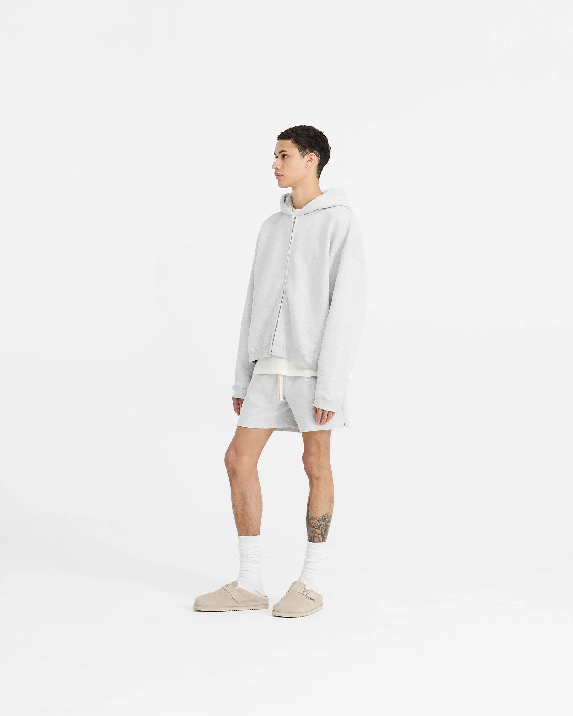 Initial Boxy Zip Through Hoodie - Ice Grey Marl - Image 6