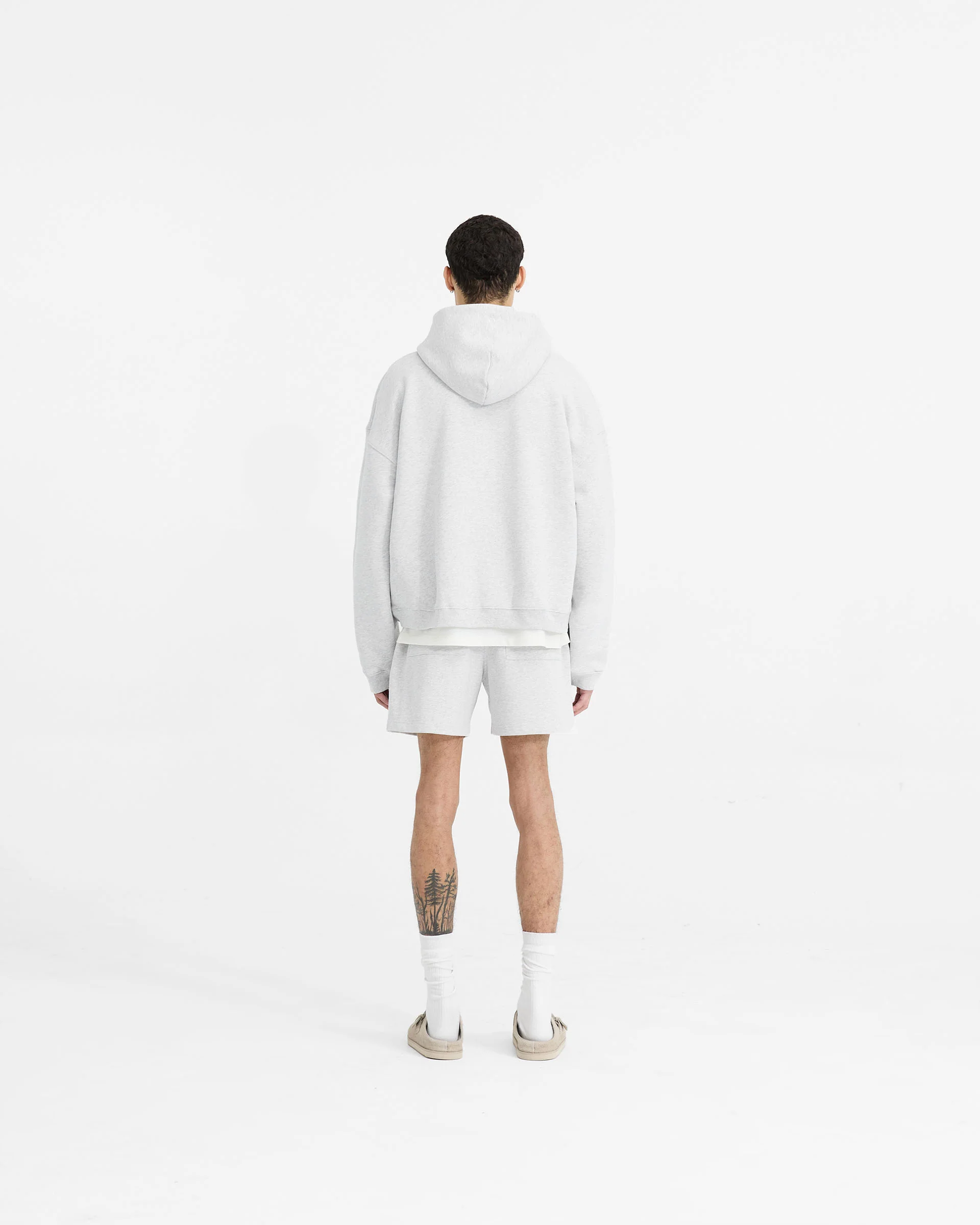 Initial Boxy Zip Through Hoodie - Ice Grey Marl - Image 7
