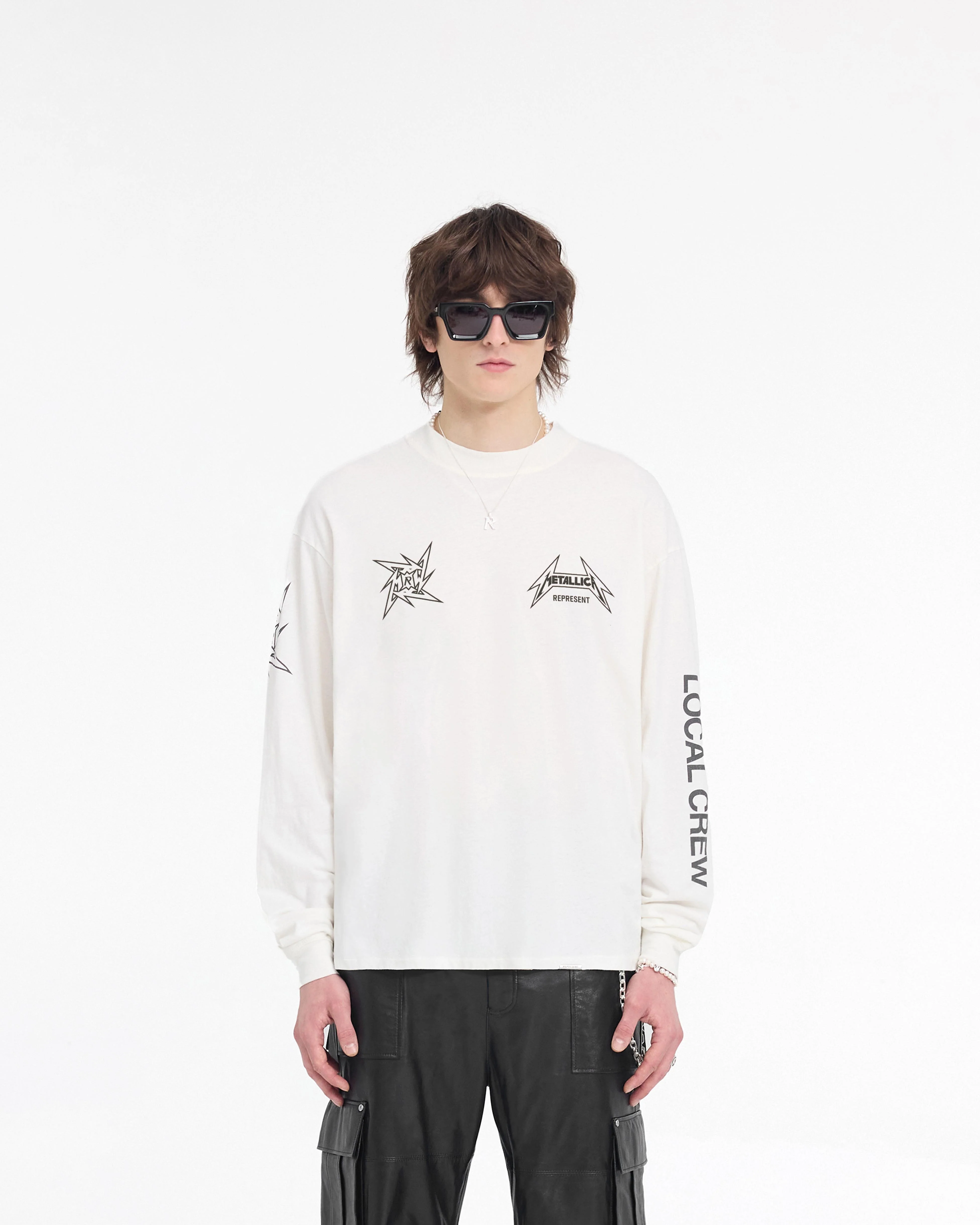 Represent X Metallica Local Crew Long Sleeve T-Shirt - Flat White - Image 3
