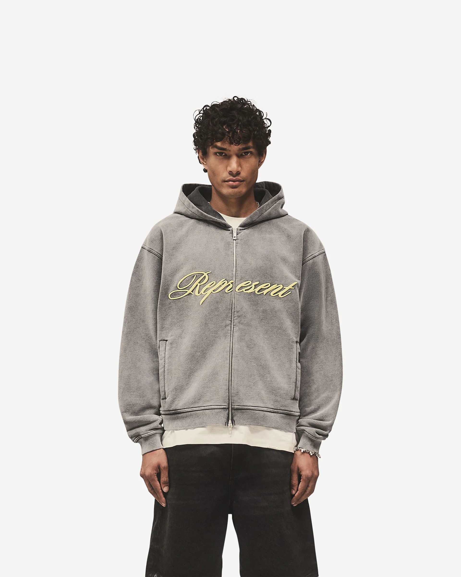 Script Logo Zip Hoodie - Vintage Grey - Image 3