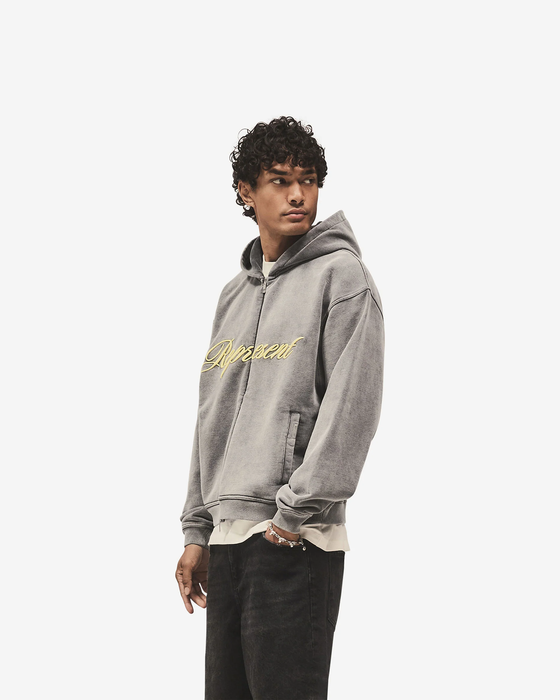 Script Logo Zip Hoodie - Vintage Grey - Image 4